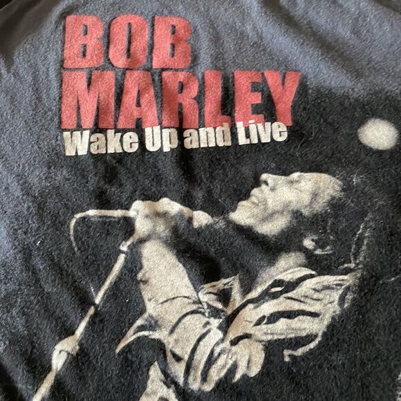 Bob Marley Wake Up and Live gray and black 3/4 sleeve baseball t-shirt - Picture 10 of 14